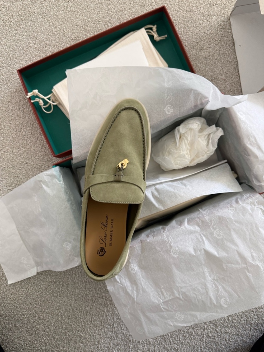 Loro Piana Loafer Suede Penny Loafers in Olive Green